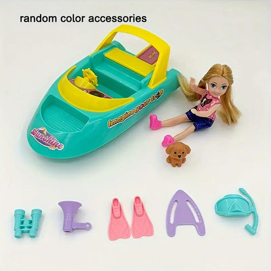 Shemy Yacht Fun Fast Boats | 9-Piece Adventure Playset with Doll & Pet