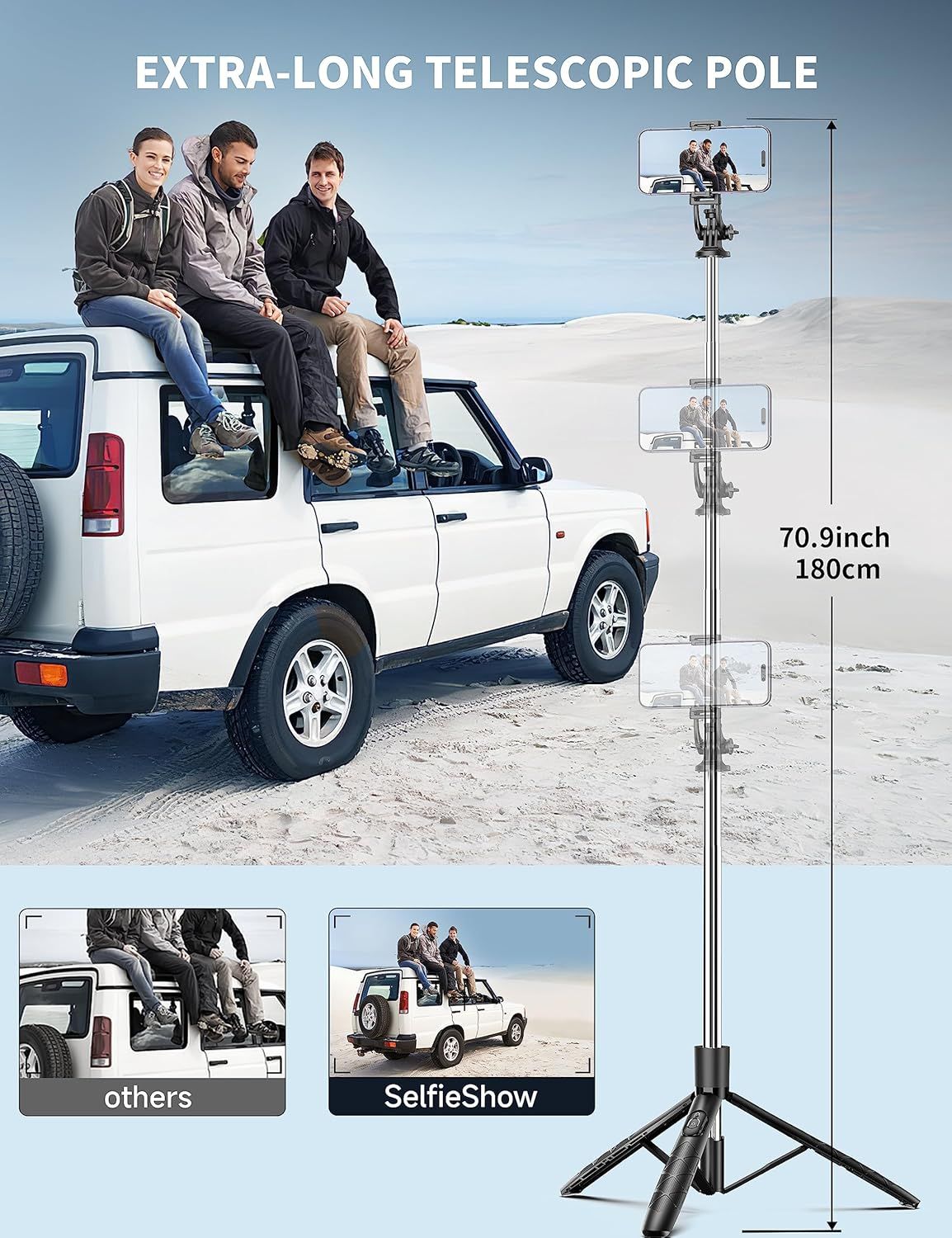 71" Selfie Stick Tripod with Wireless Remote – Extendable & Rotatable Phone Stand for Travel, Vlogging, and Live Streaming - Infinitygallery.store