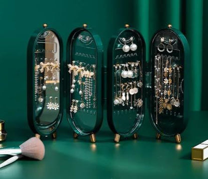 Folding Screen Jewelry Box – Space-Saving Organizer with Built-In Mirror & Earring, Necklace, Ring Display - Infinitygallery.store