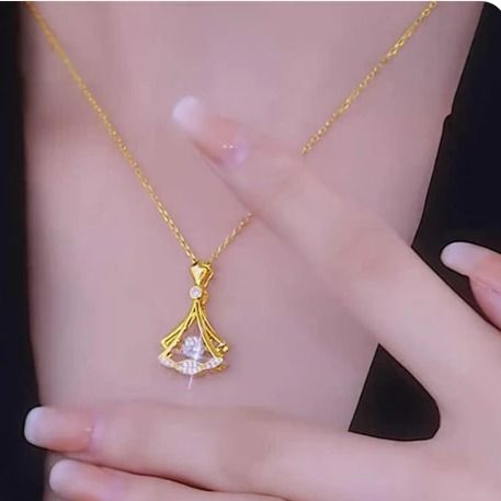 Gold Plated Fan Necklace – Elegant Statement Pendant for Women - Infinitygallery.store