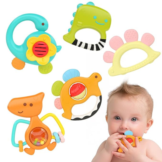 Huanger Baby Rattles – 8-Piece Rattle & Teething Toy Set for Infants