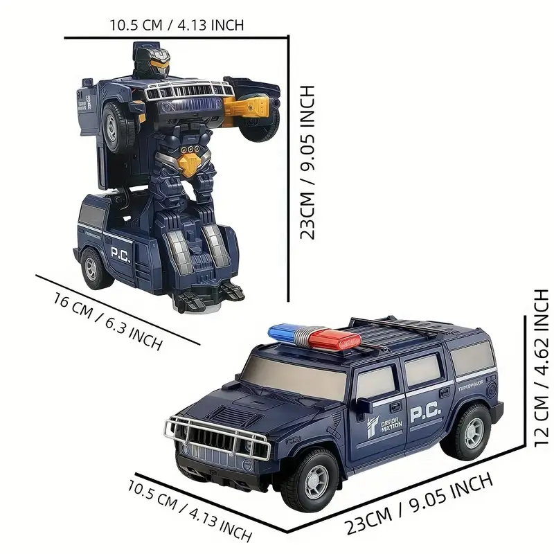 Transforming Robot Car for Kids – 2-in-1 Police Car & Battle Bot Toy with LED Light - Infinitygallery.store