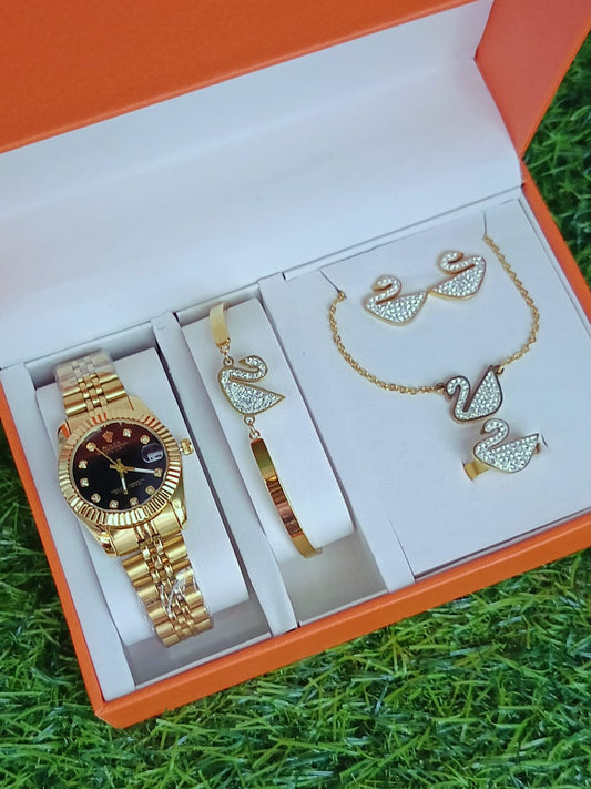 Lustre & Time Women’s Watch Set – Elegant Watch with Necklace, Earrings & Bangles - Infinitygallery.store