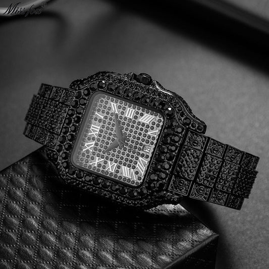 Men’s Hip Hop Diamond Quartz Watch in Gold, Silver & Black | Infinity Gallery - Infinitygallery.store