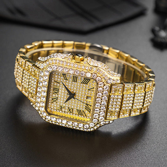 Men’s Hip Hop Diamond Quartz Watch in Gold, Silver & Black | Infinity Gallery - Infinitygallery.store