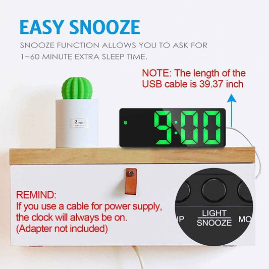 Digital LED Alarm Clock with Large Display, Adjustable Brightness, Voice Control & Snooze – Battery & USB Powered | Infinity Gallery