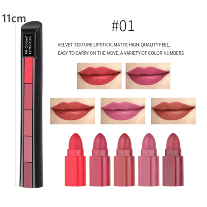 5-In-1 Lipstick Set (Pack 2) - Velvet Matte Finish - Infinitygallery.store