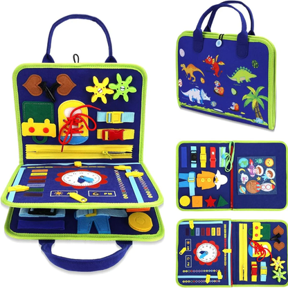 Montessori Dinosaur Busy Board – Learn to Dress Activity Toy for Toddlers (1–4 Years) - Infinitygallery.store