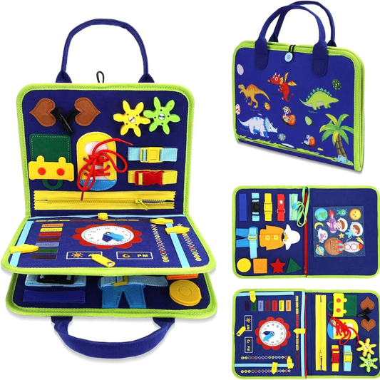 Montessori Dinosaur Busy Board – Learn to Dress Activity Toy for Toddlers (1–4 Years) - Infinitygallery.store