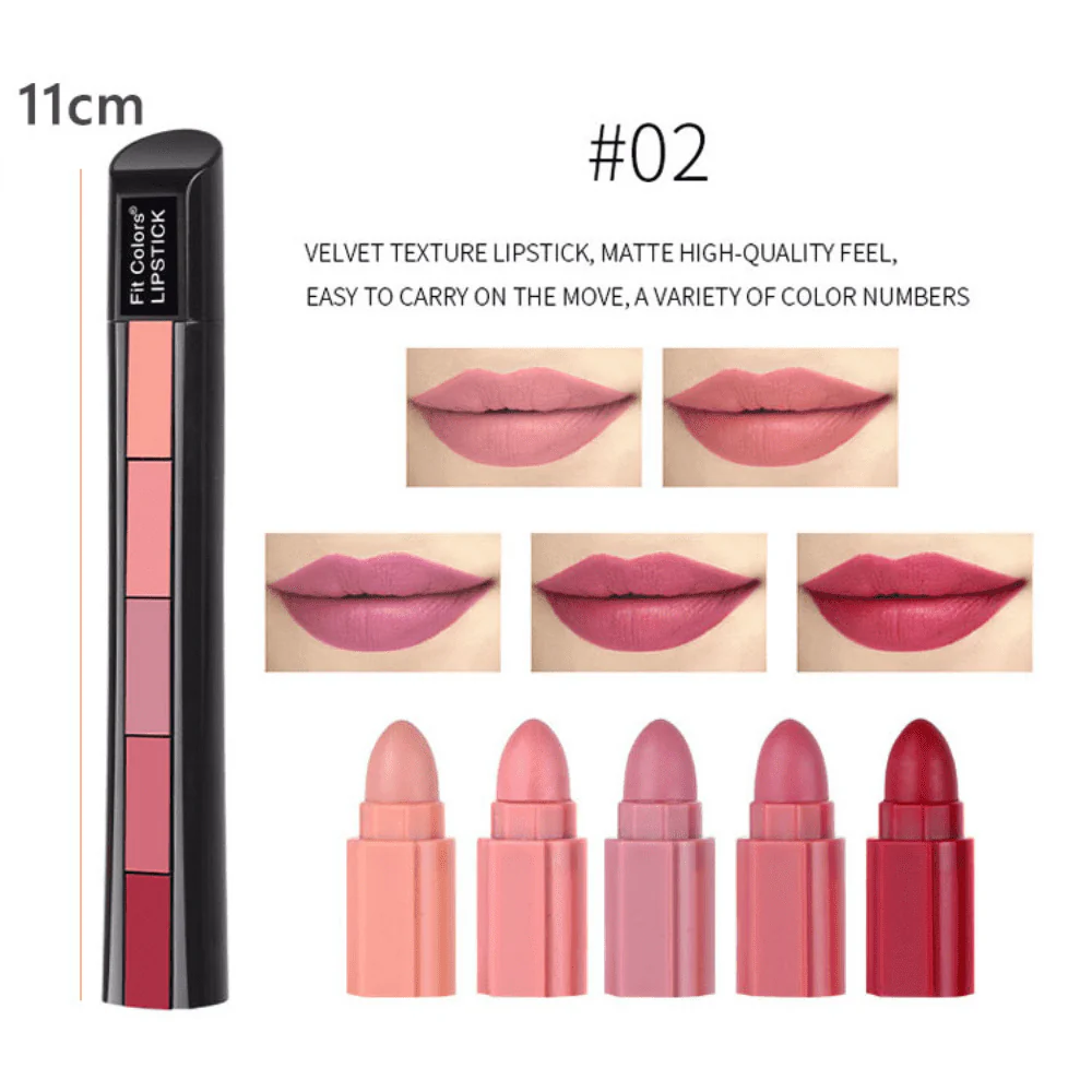 5-In-1 Lipstick Set (Pack 2) - Velvet Matte Finish - Infinitygallery.store