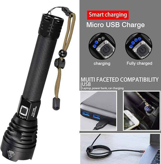 P90 LED Rechargeable Laser Flashlight – Waterproof, Ultra-Bright & Durable Torch