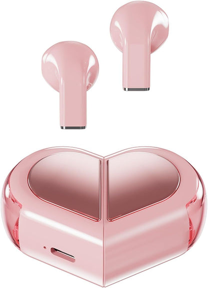 Pink Heart Bluetooth Earbuds for Girls – Cute Convertible Case & Long Battery Life - Infinitygallery.store