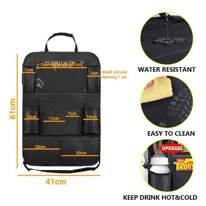 Car Seat Back Storage Bag – Hook-On Back Pocket Organizer for Cars (52×29cm)