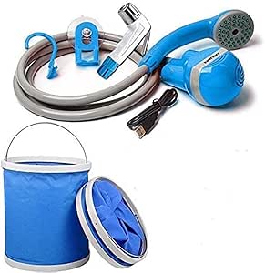 Portable Outdoor Shower Kit – USB Rechargeable Camping Shower with Foldable Bucket