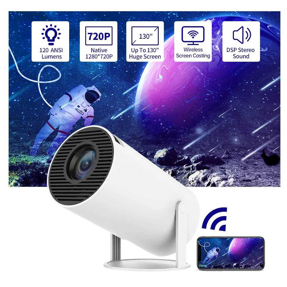 Mini Smart Projector – Portable Cinema with 5G WiFi, Android 11 & 130” Display - Infinitygallery.store