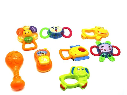 Rattle Baby Set (12 Pcs) – Teething Ring & Toy Gift Set with Bear-Shaped Storage Box