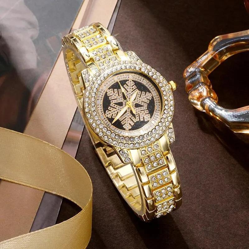 Snowflake Pattern Luxury Rhinestone Watch & Jewelry Five-Piece Set – Women’s Casual Elegance - Infinitygallery.store