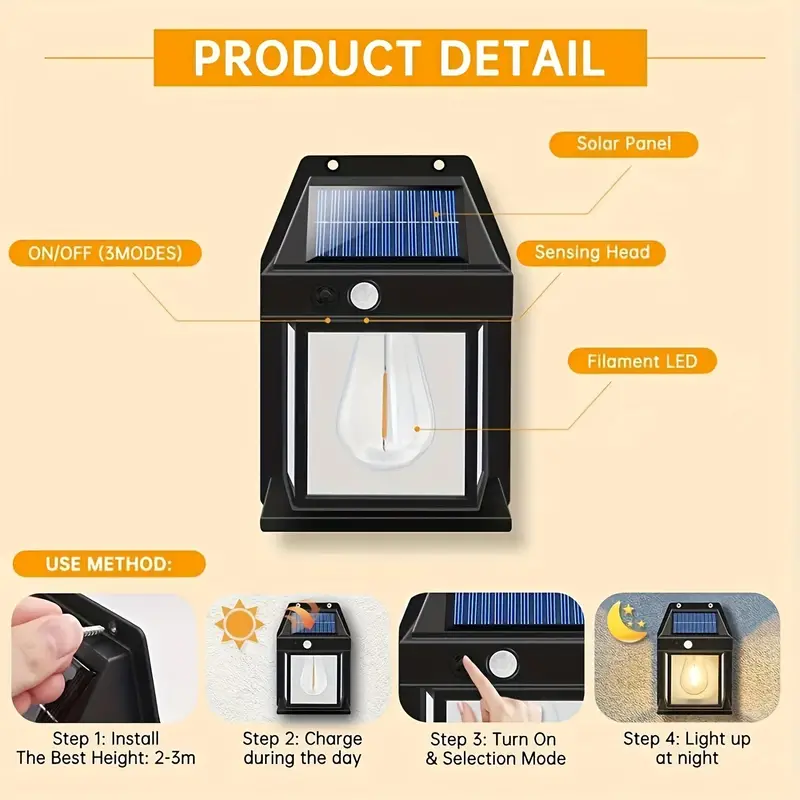 Solar Wall Lamp – Motion Sensor, 3 Lighting Modes, Auto-Charging & Weatherproof - Infinitygallery.store