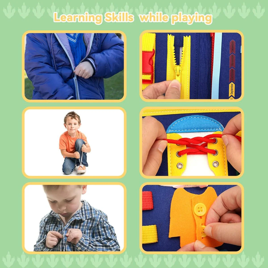 Montessori Dinosaur Busy Board – Learn to Dress Activity Toy for Toddlers (1–4 Years) - Infinitygallery.store