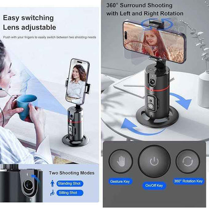 Auto Face Tracking Tripod – 360° Smart Motion Tracker with Remote, Gesture Control & Rechargeable Battery (No App Needed)
