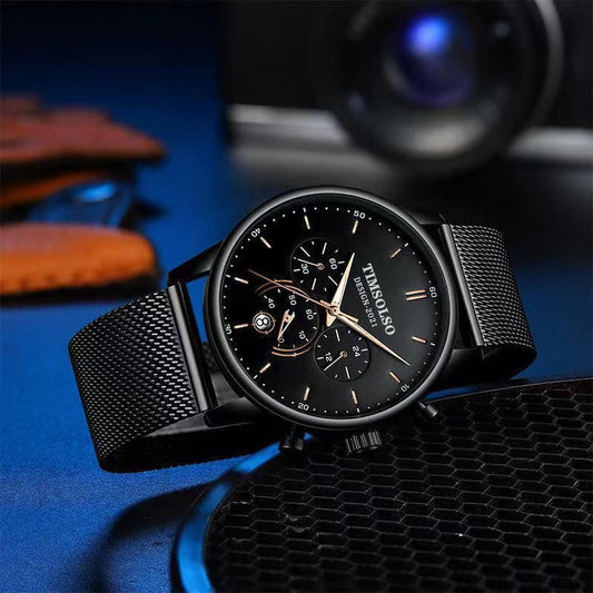 Ultra-Thin Calendar Quartz Watch – Elegant Mesh Strap Design for Men & Women - Infinitygallery.store