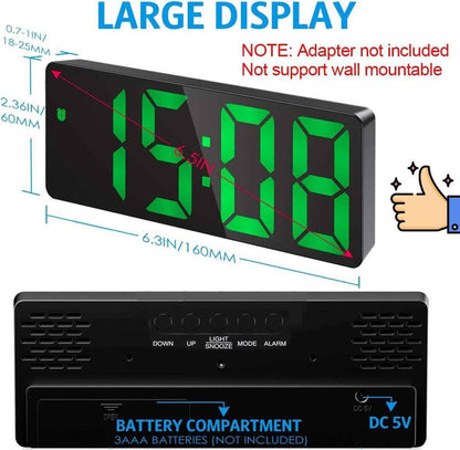 Digital LED Alarm Clock with Large Display, Adjustable Brightness, Voice Control & Snooze – Battery & USB Powered | Infinity Gallery